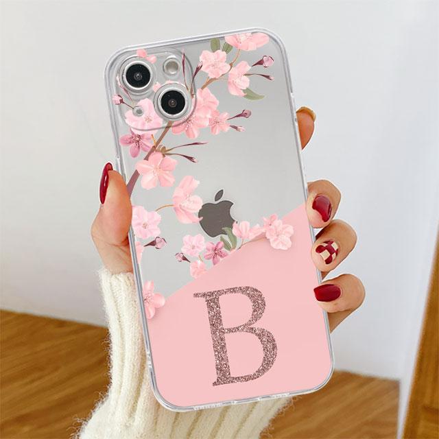 Flower Letter Pink Fashion Initial Clear Case pro Apple iPhone 14 11 13 12 Pro 7 8 Plus XR X XS Max 6 6S silikonový kryt na telefon