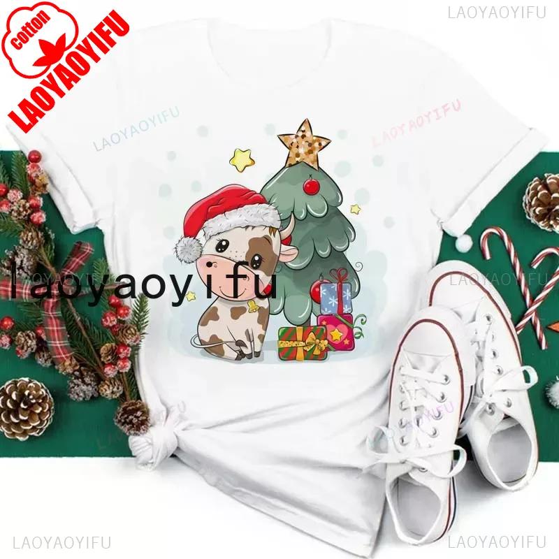 New Year Merry Christmas Women T Shirt Maycaur Christmas Gift Unisex Clothes Kawaii Sika Deer Graphic Shirt Scarf Penguin Tops