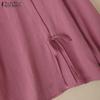 ZANZEA Women Casual Round Neck Solid Color Loose Long Sleeve Blouse