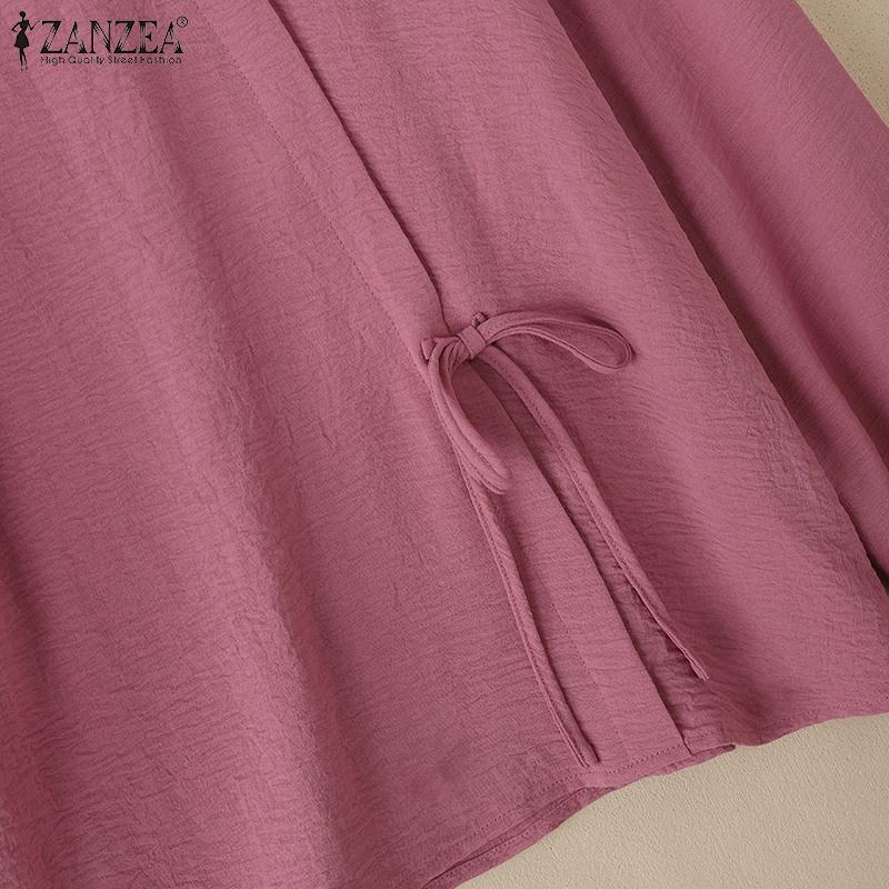 ZANZEA Women Casual Round Neck Solid Color Loose Long Sleeve Blouse