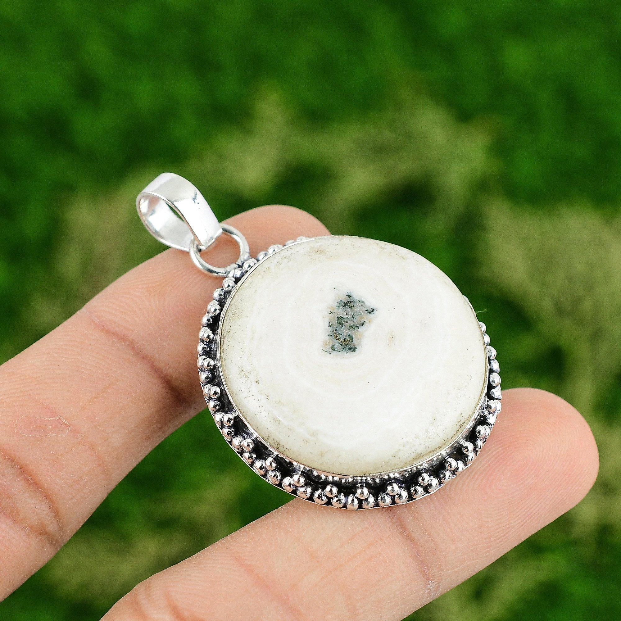 

Solar Moss Opal Gemstone Pendant 925 Sterling Silver Pendant Antique Jewelry Handmade Pendant Gifts For Him