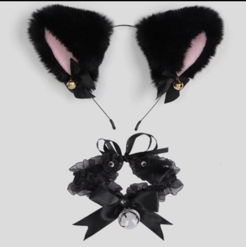 Cat Tail Bell Headband, Anal Plug, Nipple Clamps Flirting Set