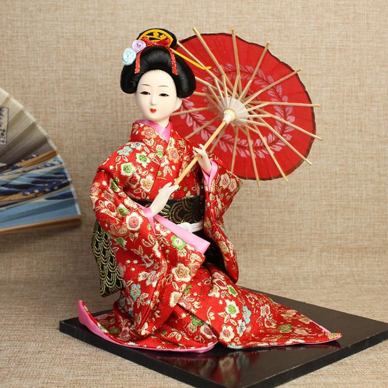 Japanese Kimono Geisha Doll Silk Figure Sitting Posture Style 14inch Japanese Cuisine Decoration Hotel Supplies New Year Gift