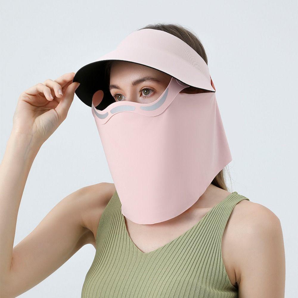 Hollow Top Large Brim Sun Hat Magnetic Full Face Mask Anti-UV Ice Silk Face Cover  Sun Protection