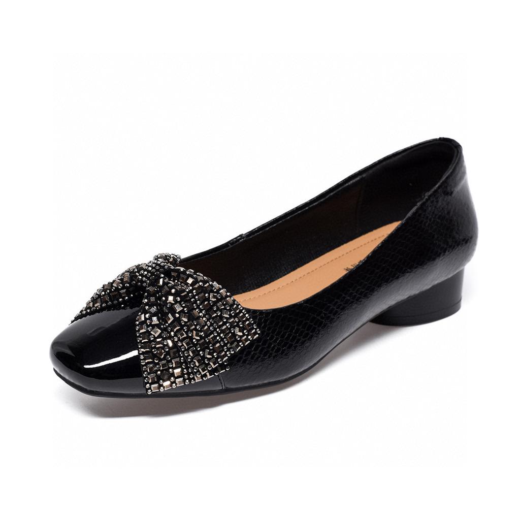 Flat Shoes Women's Spring and Summer New Light Mouth Low Heel One Pedal Single Shoes Color Matching Bow Rhinestone Women
