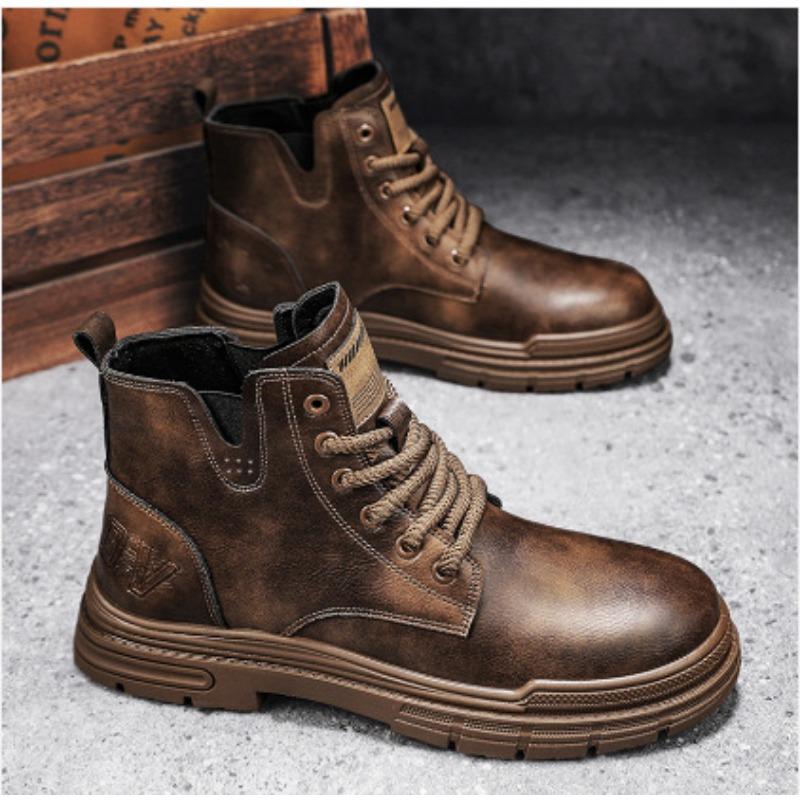 Martin Boots Men's High-top Winter Velvet Thermal Tooling Cotton Shoes Men's Two-color Casual