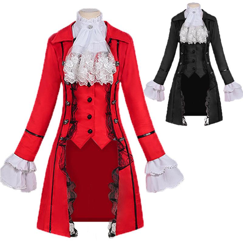 European & American Women's Medieval Lace Spliced Trench Coat Costume Set