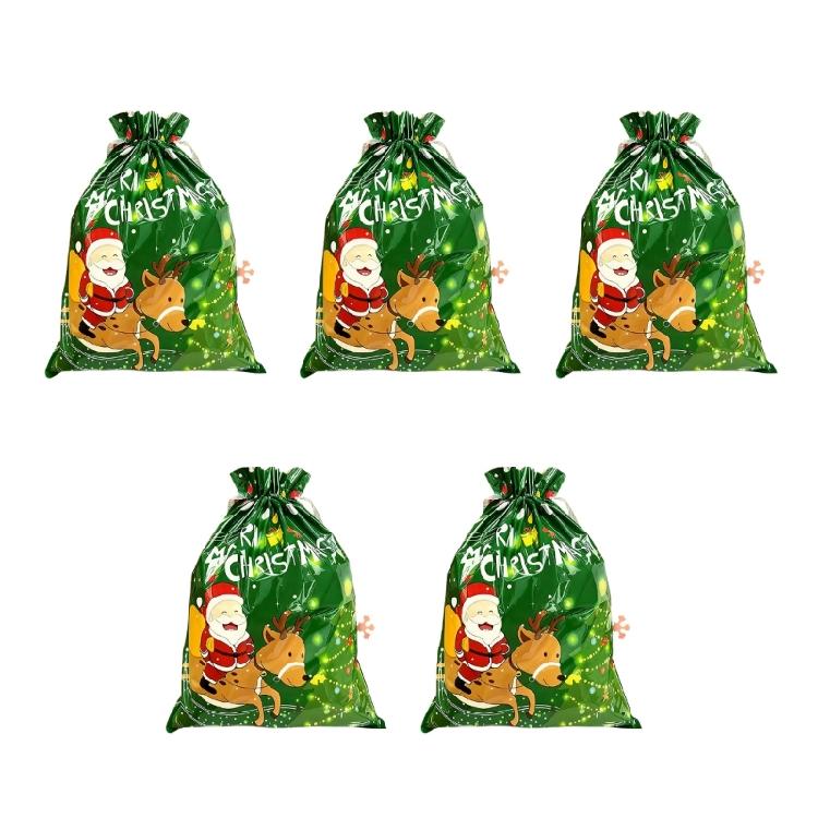 5PCS Plastic Holiday Gift Bags With Secure Drawstring and Festival Designs Party Essential Candy Containers