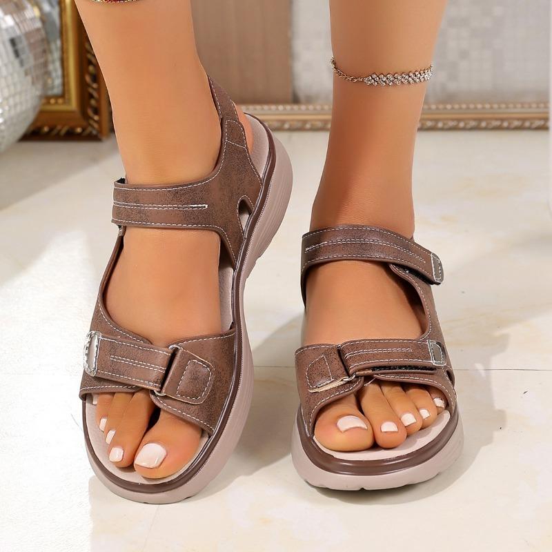 New Large Size Casual Sandals Women's Sports Style Velcro One-character Comfortable Fish Mouth Sandals