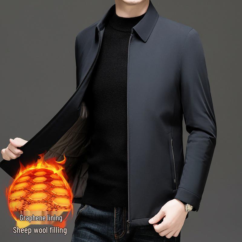 

Hengyuanxiang 2025 Fall/Winter Men s Thickened Fleece-Lined Lapel Jacket for Middle-Aged & Elderly - Loose & Casual Fit XXL синій/глибокий