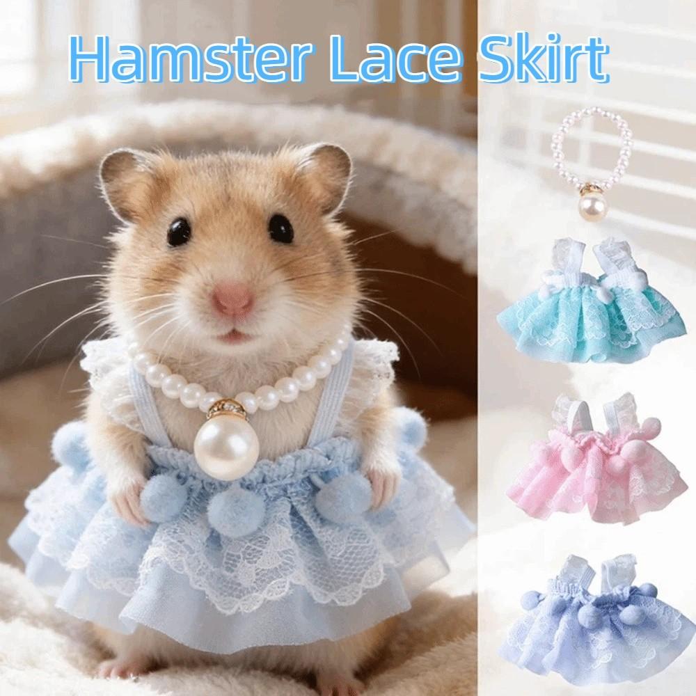 Beautiful Hamster Lace Skirt with Pearl Necklace Handmade Animals Princess Dress Comfortable Small Pet Vest Indoor Outdoor