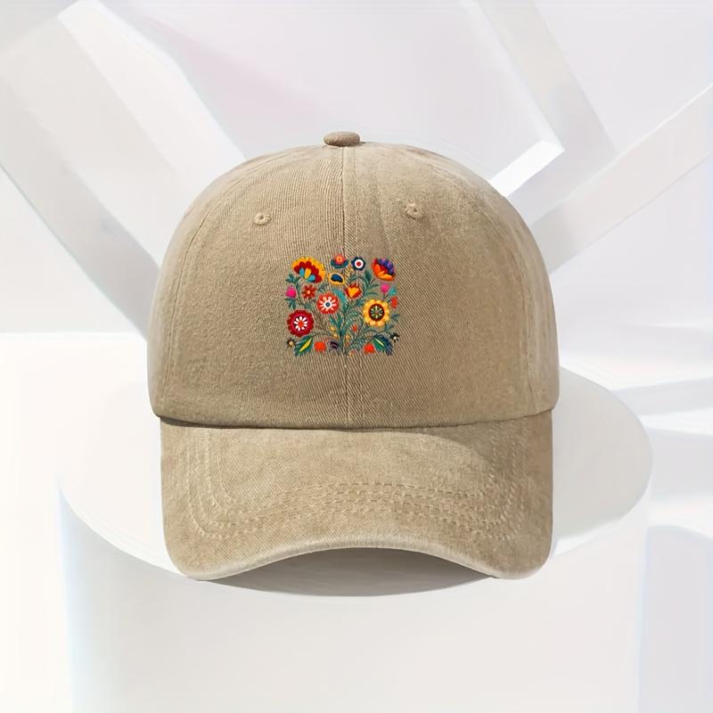 Mexican Folk Art Embroidery Washed Baseball Cap Vintage Cotton Casual Adjustable Hat for Unisex