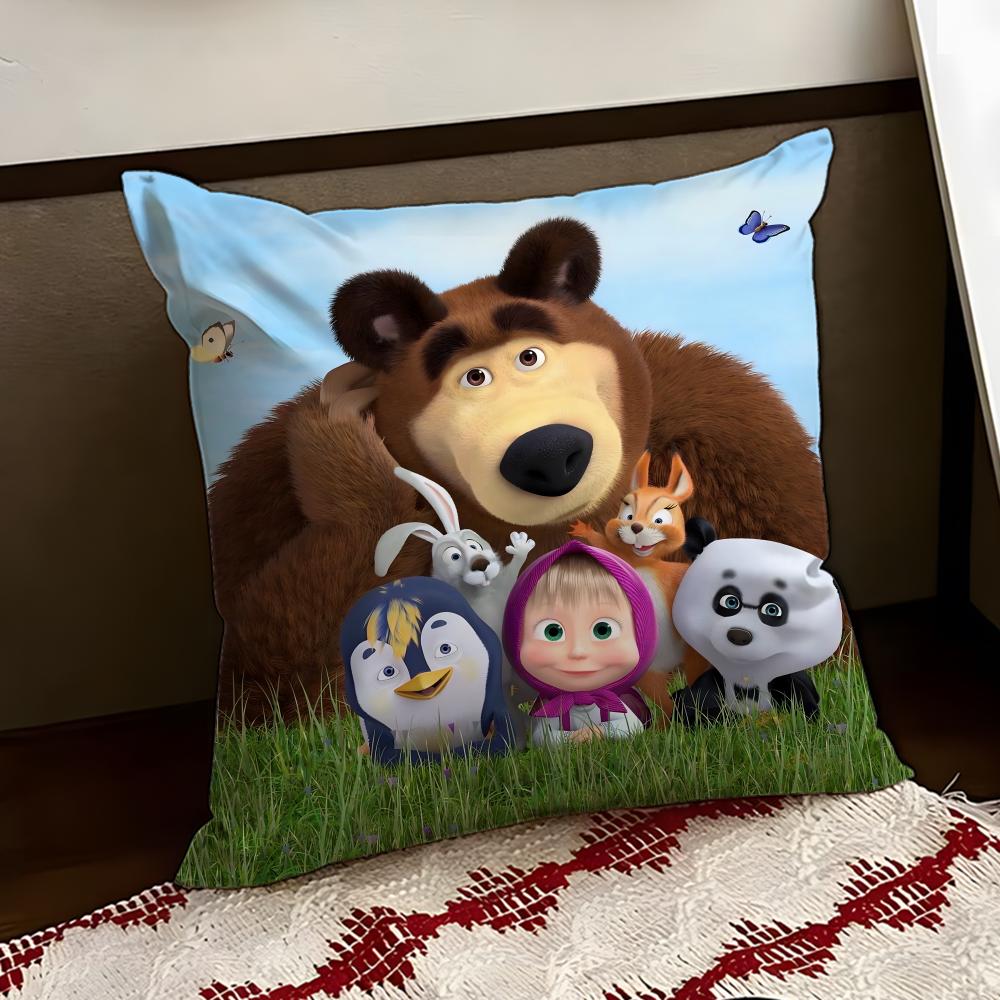 Cute MMasha and the BBear Cushion Cover Reversible Soft Durable Pillow Cover Home  Car MultiScene Use for Daily Comfort