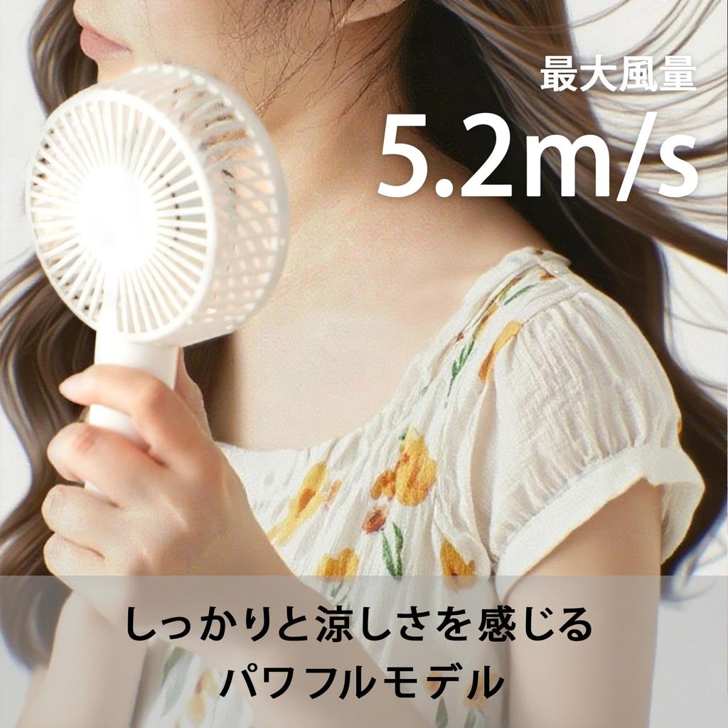 Handheld Airflow Rechargeable USB Wide Range of Portable Fan [2025 High-Volume Japanese-Made Fan] 3-Level Adjustment, Battery, Charging, Type-C