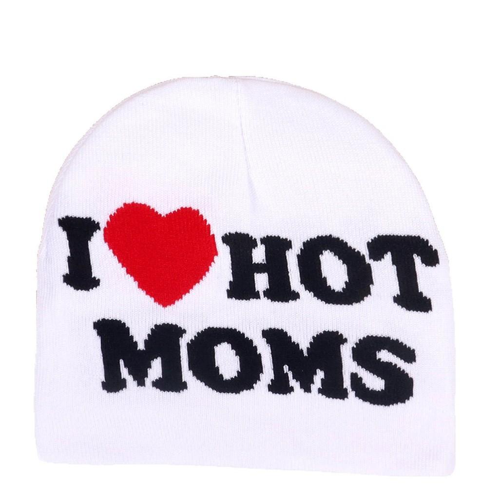 Hot I Moms Letter Pattern Knit Hat For Winter Outdoor Warm Cap Gift Fashion