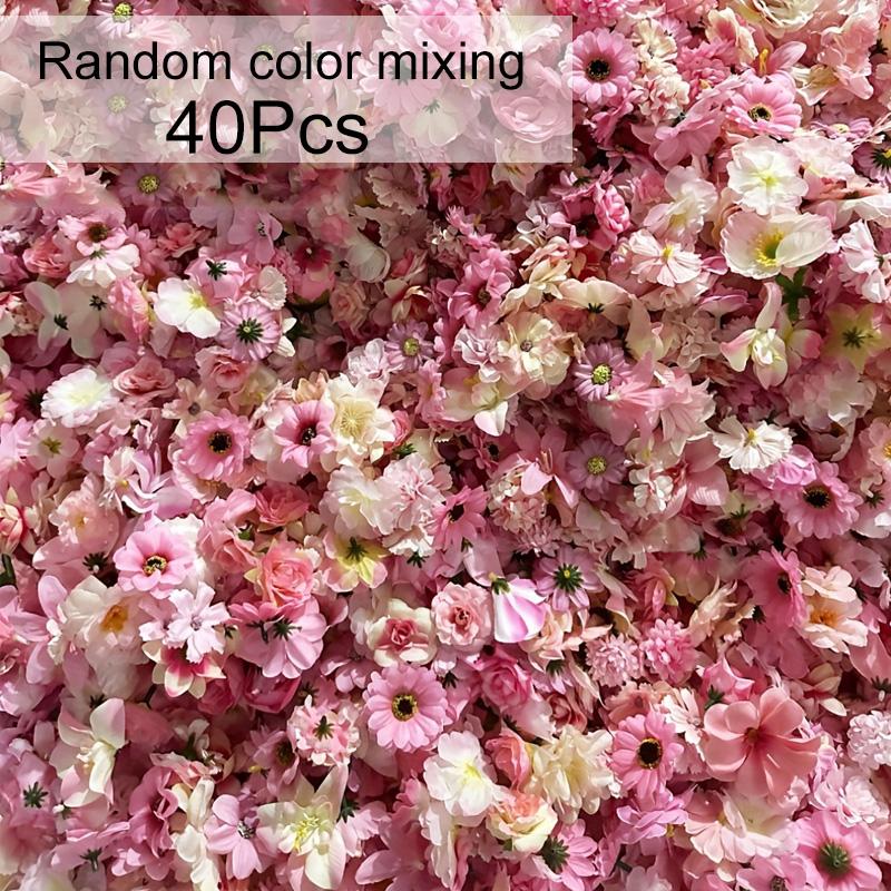 30/40/50Pcs Fishing Line Bohemian Style Artificial Flowers Floating Petals Water Falls Set Random Pink Flowers Pink DIY Pendants