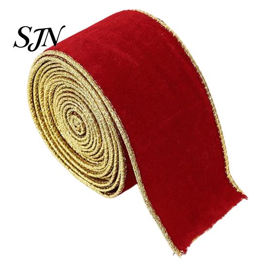 Gold Edge Ribbon for Trees Velvet Christmas Ribbon, 2.5 x 78 Inch Wired with Edges Gift Wrapping, Bow Making, DIY Crafts, Garland, Wreath, Tree Decor