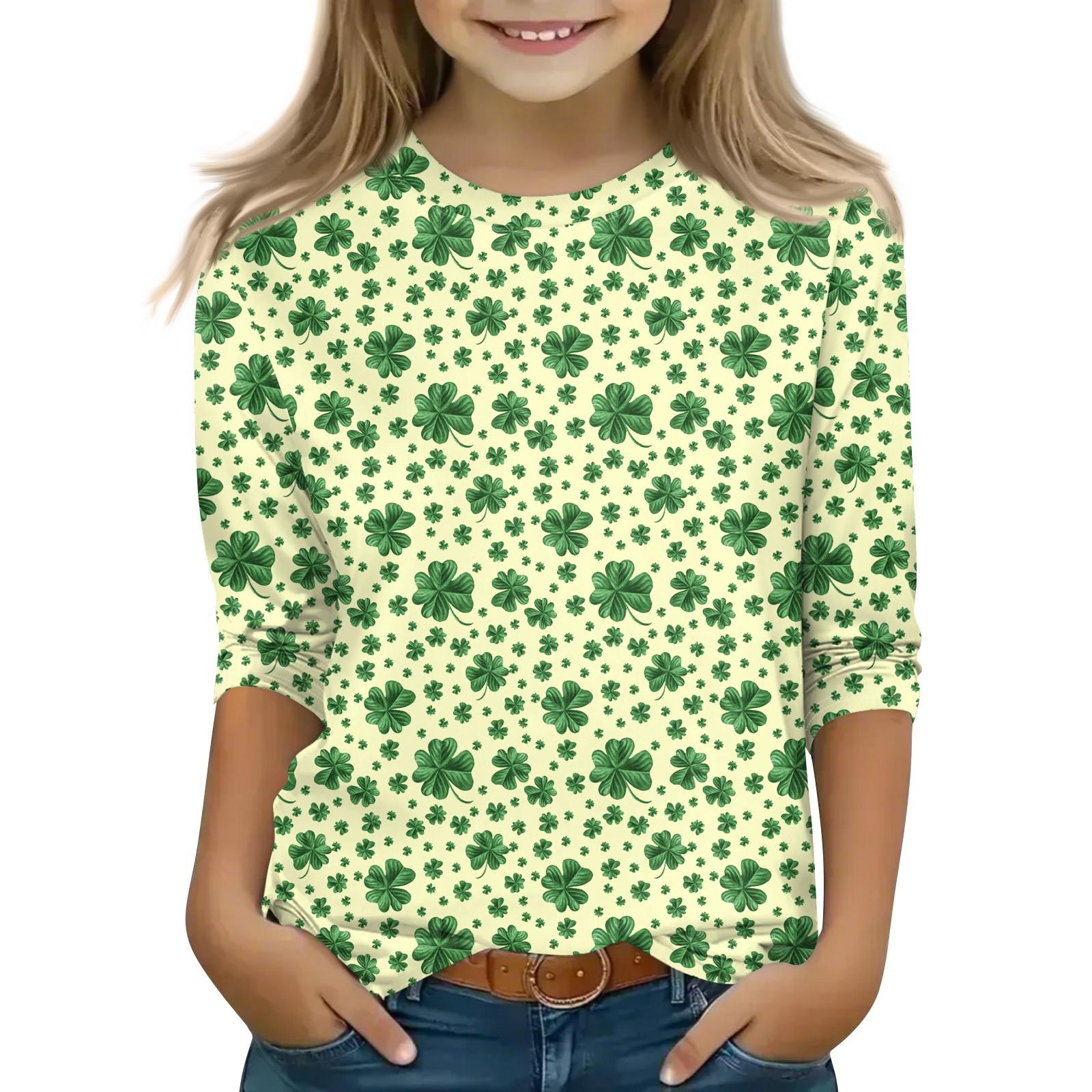 

Топы с принтом для девочек 5-16 лет с круглым вырезом и рукавами 3/4 Футболки Модные топы Наряды Футболки 130