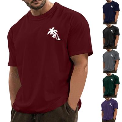 Men's Fashionable Casual Hawaiian Print Round Neck Short-Sleeved T-Shirt Top
