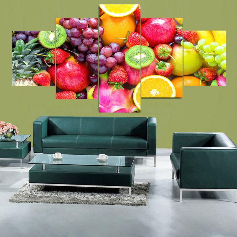Póster e impresión de 5 paneles de frutas tropicales nutritivas y equilibradas, lienzo moderno, arte de pared, decoración del hogar para sala de estar, sin marco