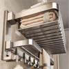 Bathroom Folding Towel Rack Wall Mount No Drill Shower Storage Shelf Space Aluminum