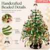 Mini Tabletop DIY Beaded Christmas Tree Craft Kit, Handmade Glass Bead Holiday Decor with Light String