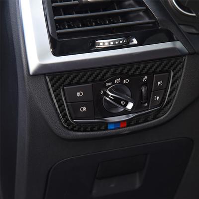 Marco de cubierta de botón de interruptor de faro de coche, pegatina decorativa de fibra de carbono, accesorios interiores modificados para BMW X3 G01 G08 X4