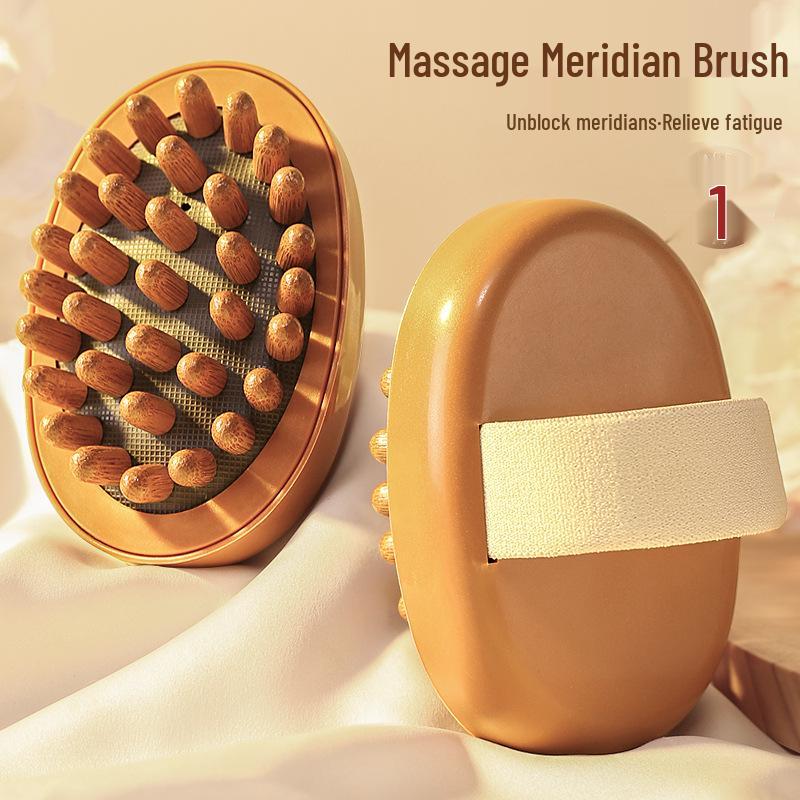 Sandalwood Air-Cushion Meridian Massage Brush for Abdominal and Liver Stimulation