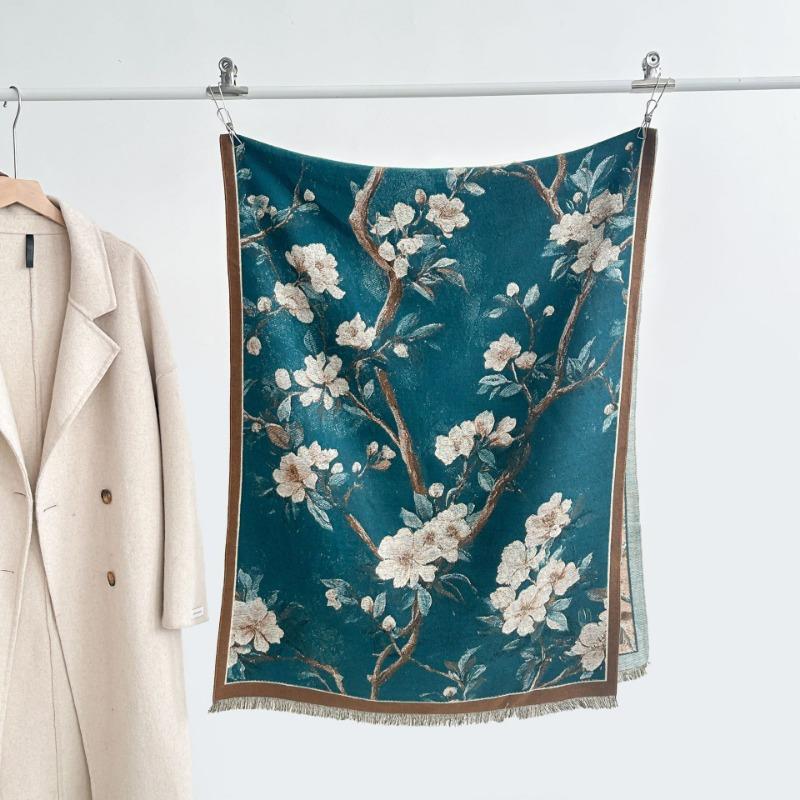 Autumn and winter new double-sided color oil painting series imitation cashmere thickened warm scarf women's air conditioner shawl