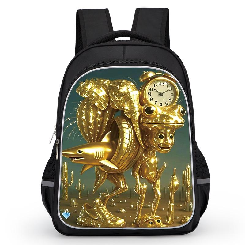 Cross-border Classic Mountains & Seas Stick Figure Kids' Backpack for Grades 1-6 - Load-Reducing Double Shoulder Bag for Boys