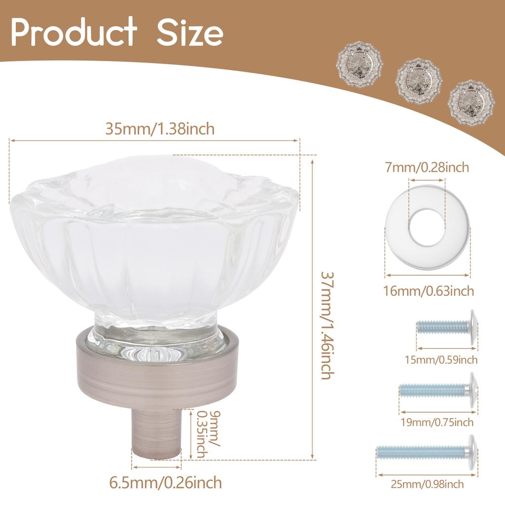 8Pcs 35mm Diamond Shape Design Crystal Glass Knobs Bedroom Cupboard Drawer Pull Kitchen Cabinet Door Wardrobe Handles Hardware