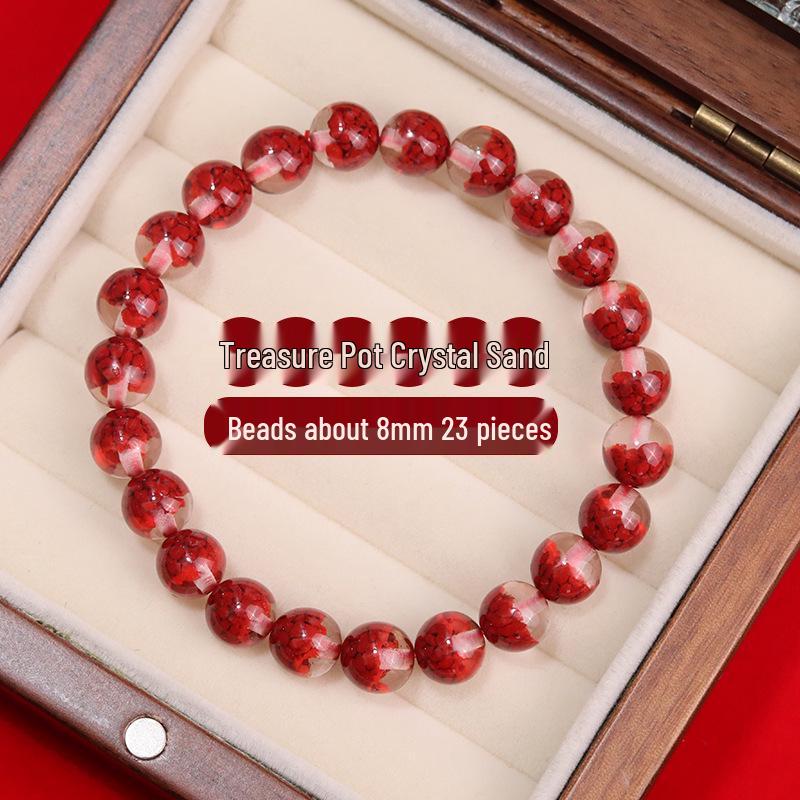 

Lingxi Cinnabar & Mineral Crystal Bead Bracelet - Red Treasure Pot Design