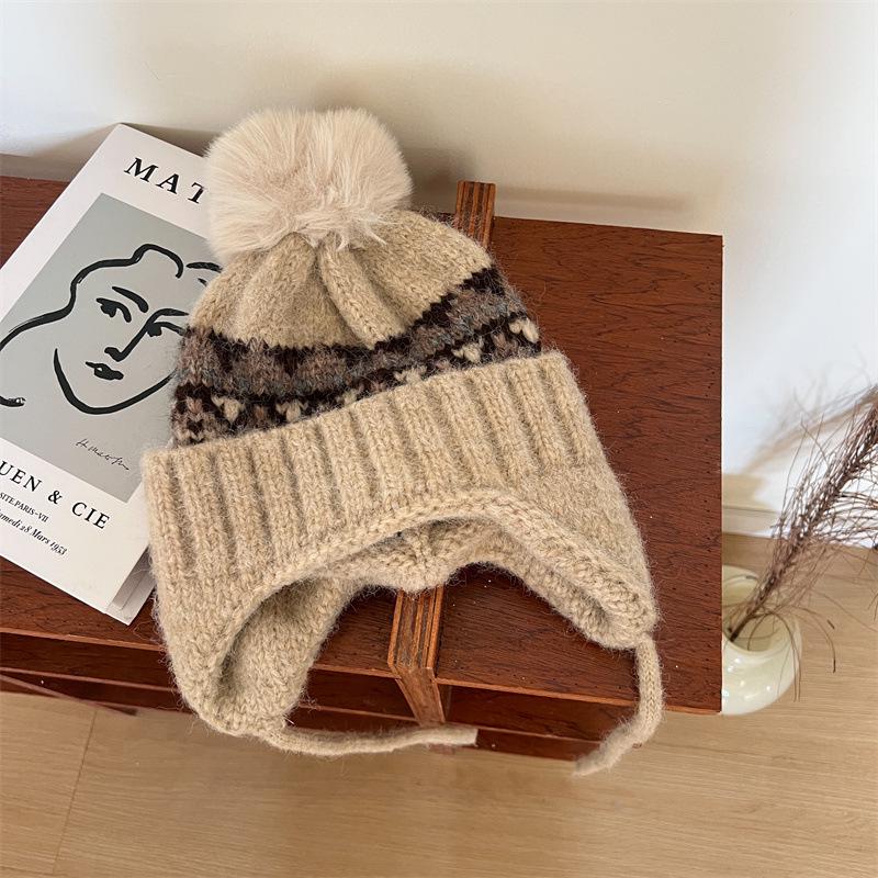 Căciulă tricotată coreeană cu pompon pentru copii - Protecție caldă pentru urechi pentru băieți și fete