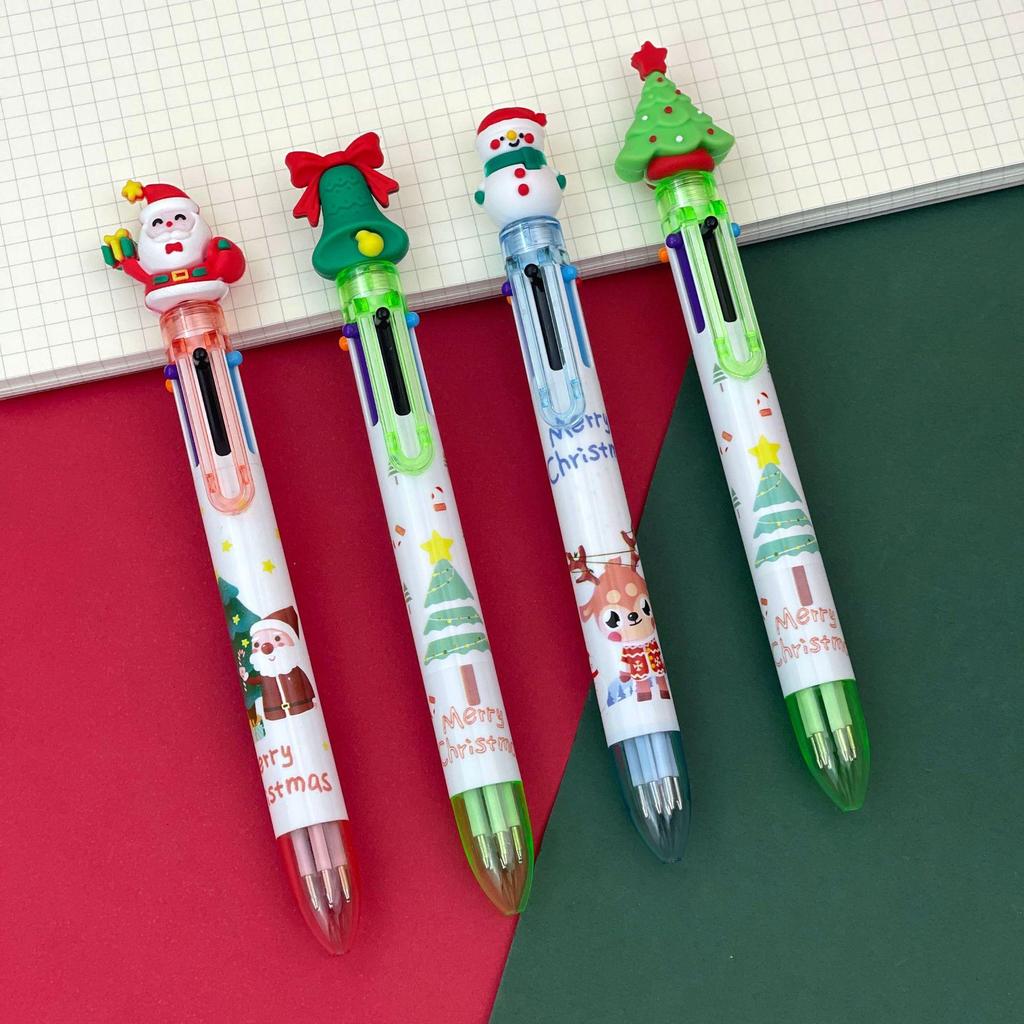 Christmas 6-Color Santa Claus Ballpoint Pen: Multi-Color Push-Button Journaling Pen for Students