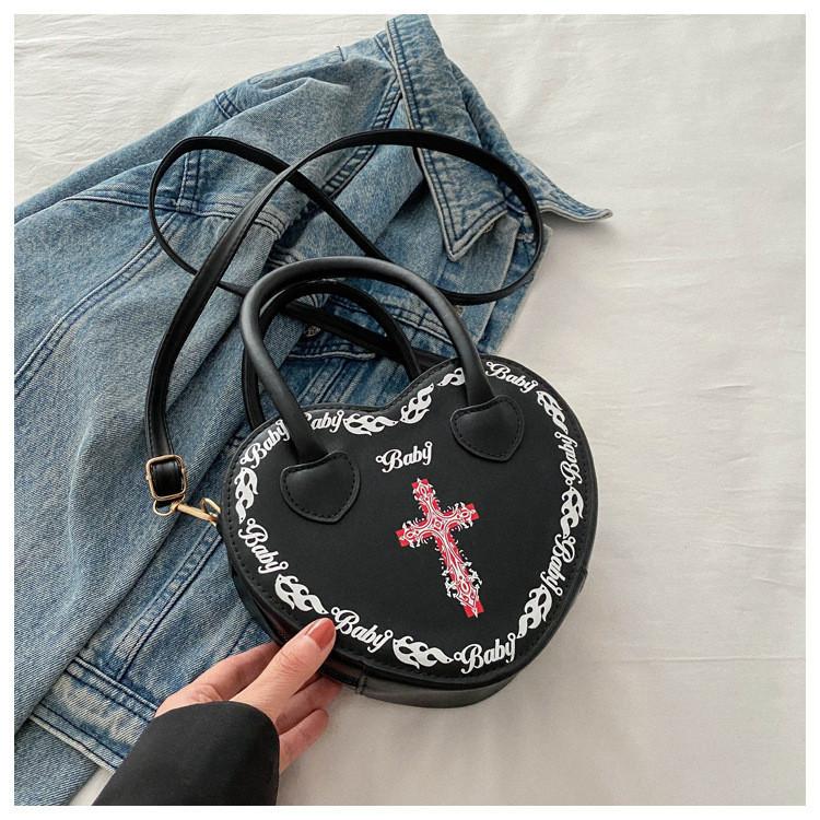 Chic Heart-shaped Crossbody Bag With Flower Pattern For Girls чёрный