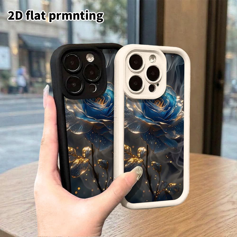 Phone Case: 2D Flat Design Suitable for iPhone 18 17 16 15 14 13 Pro Step Protection Case, Blue Rose, Christmas and Halloween Gift