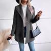 Women's Lapel Long Sleeve Wool Coat Slim Fit Plaid Pattern Commuter Single Button Mid Length Blazer Coat