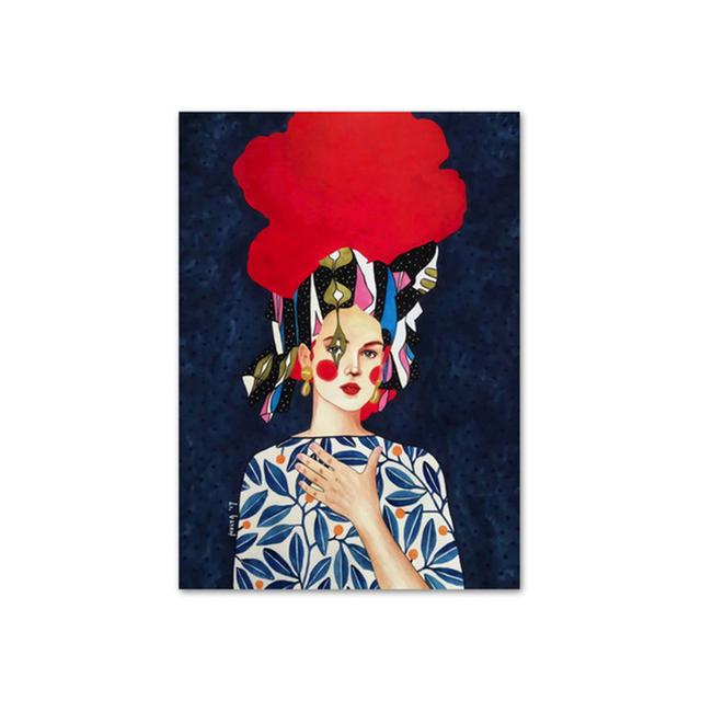 Vintage Plakát Abstraktní Dívka Vlasy Květina Pták Tisk Barevné Nástěnné Umění Severské Plátno Malba Nástěnné Obrázky pro Dekoraci Obývacího Pokoje Bez Rámu