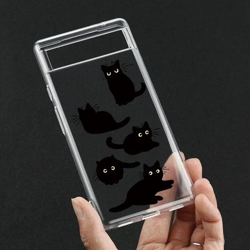 Cute Cartoon Black Cat Phone Case for Google Pixel 9 9 Pro XL 8A 7A 7 7Pro 6Pro 6 6A 8 8Pro Case Cover Shells