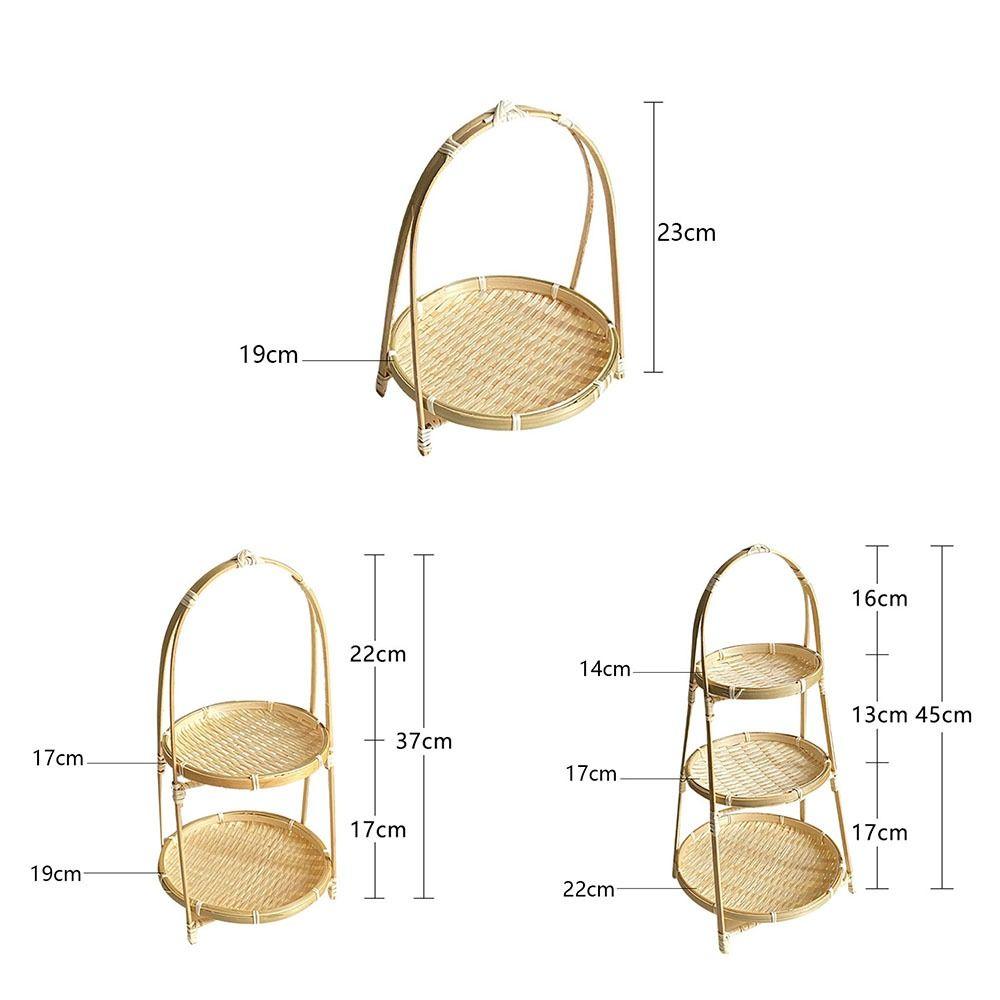 Round Bamboo Weaving Baskets 1/2/3 Tier Storage Baskets Snack Display Stand Kitchen Decorate