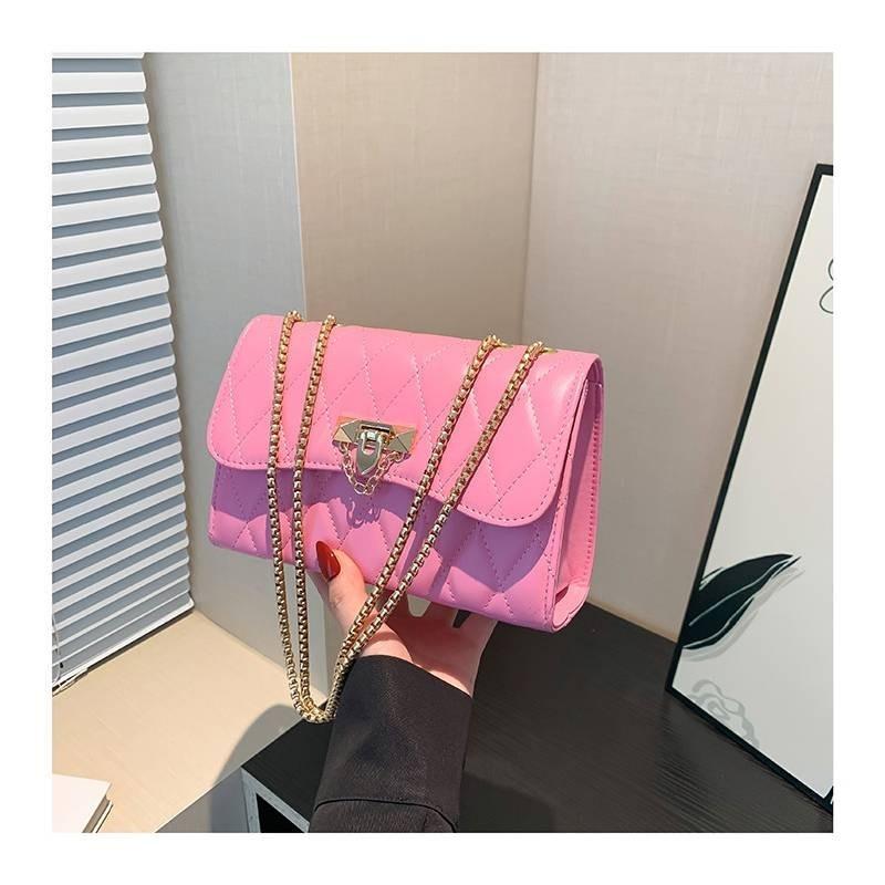 Urban Chic Pu Quilted Lock Buckle Shoulder Bag For Women In Black Beige Pink