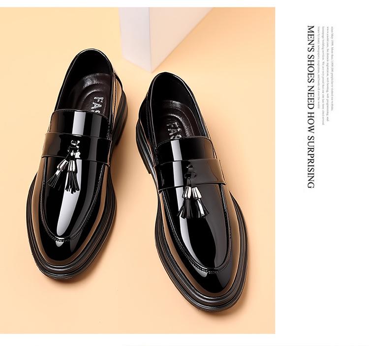 Herrskor i glänsande svart läder – Höst, Stor storlek, Formell business, Ungdomlig, Mångsidig, Casual, Mjuk sula, Idealisk för bröllop