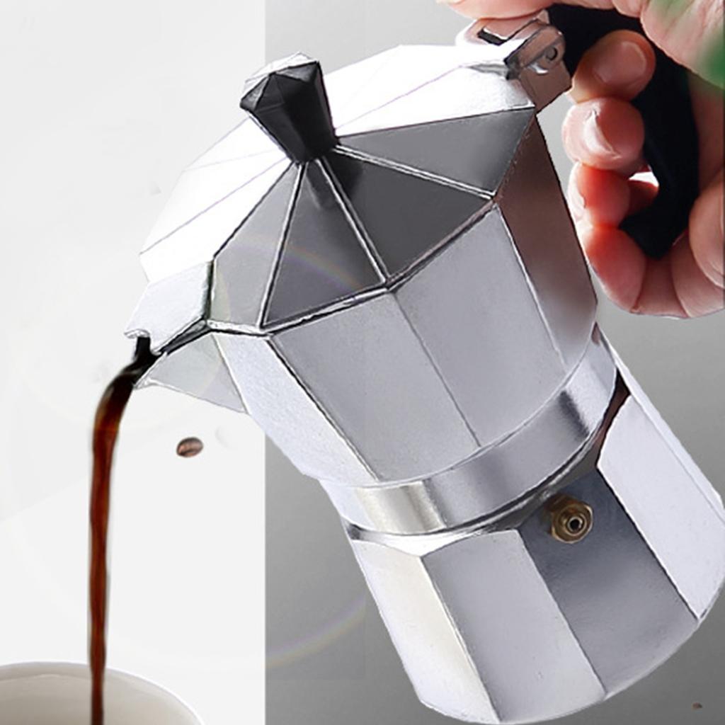 3 Cups 150ML Moka Coffee Maker Aluminium Alloy Octangonal Portable Moka Stovetop for Gas Electric