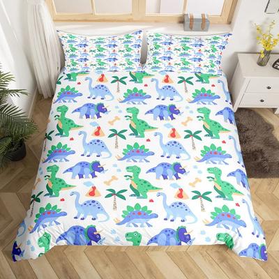 Dinosaur Duvet Cover Set For Kids Toddler Cartoon Dino Bedding Set Cute Dinosaur Pattern Polyester Comforter Cover King Size