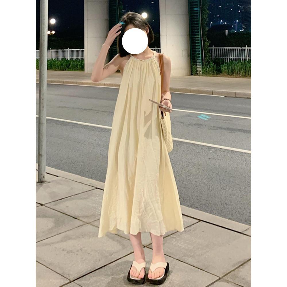 Neck suspender dress children seaside long dress fairy first love French temperament high sense summer new skirt