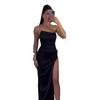 Satin Waist-Cinching Strapless High Slit Dress for Women - Summer 2025 Collection