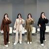 European and American Spot Women's Suit 2025 New Fashion Bubble Long-sleeved Loose Lace-up Shirt Straight Casual Pants Two Pieces