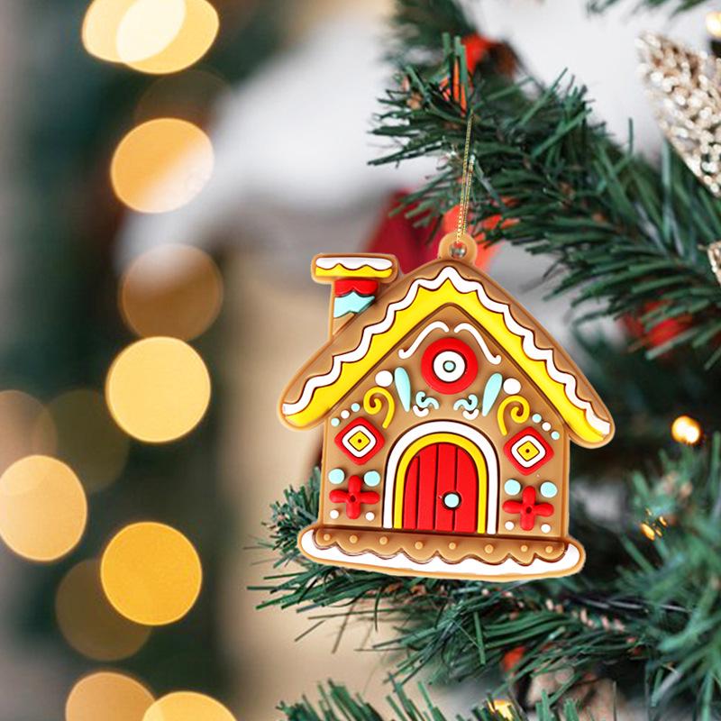 Cross-Border PVC Gingerbread House Ornaments - Soft Rubber Hanging Decorations for Christmas Trees & Scenes