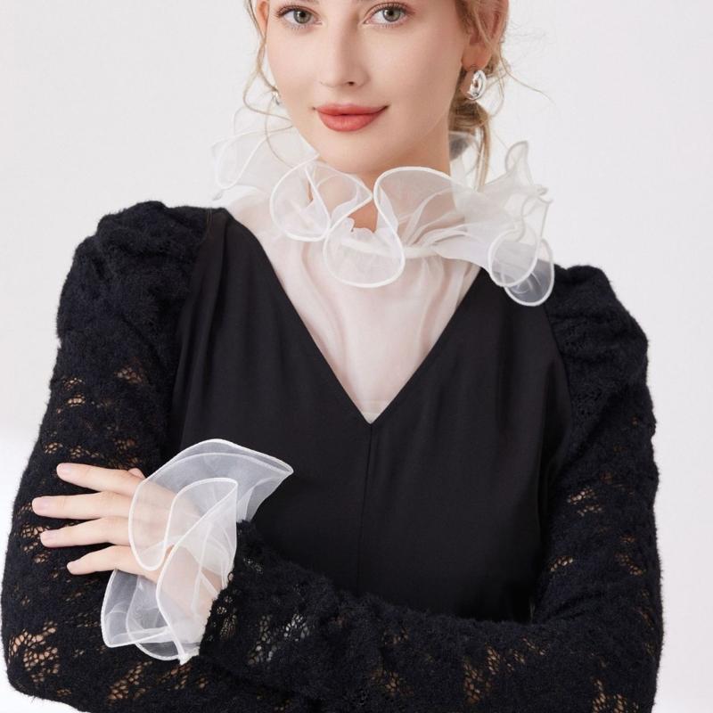 Elegant Detachable Lace Collar And Arm Sleeve Set For Formal Event Breathable Tulle Fabric Fashion Outfit Accessory