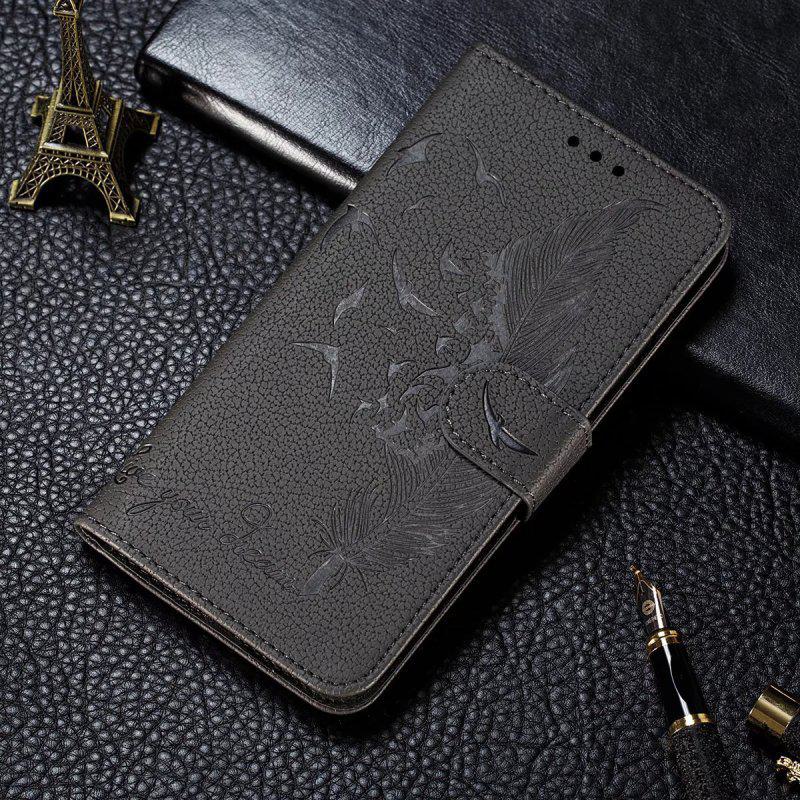 Lychee Feather Leather Case for iPhone 14 - Protective Cover with Card Slot - Flip Design for iPhone 13.